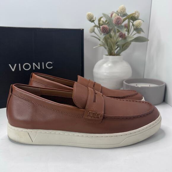Vionic Thompson Slip-on Penny Loafers Casual Comfort Shoe Tan Men 9.5 Wide NWOB - Picture 1 of 10